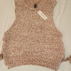 NWT - Alya Cream and Brown Tank Top Sweater With Side Ties - Large